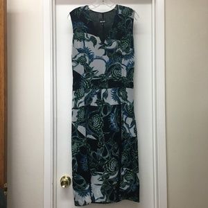 JUST CAVALLI Roberto Black Print V Neck Dress EUC